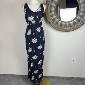 Westport Maxi Dress Womens Small Navy Blue White Floral Embroidered Summer Boho